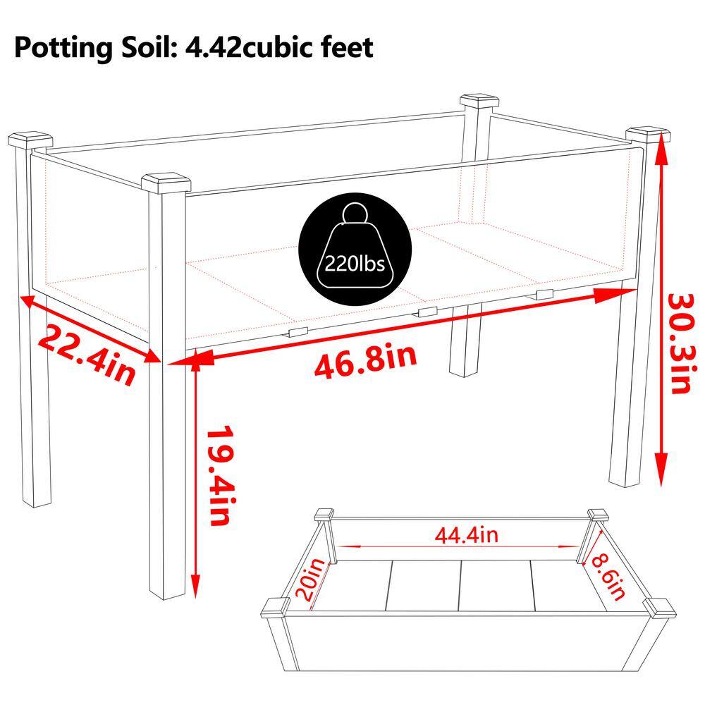 VEIKOUS 47 in. x 23 in. x 30 in. Wooden Raised Garden Bed with Liner PG0102-01-1