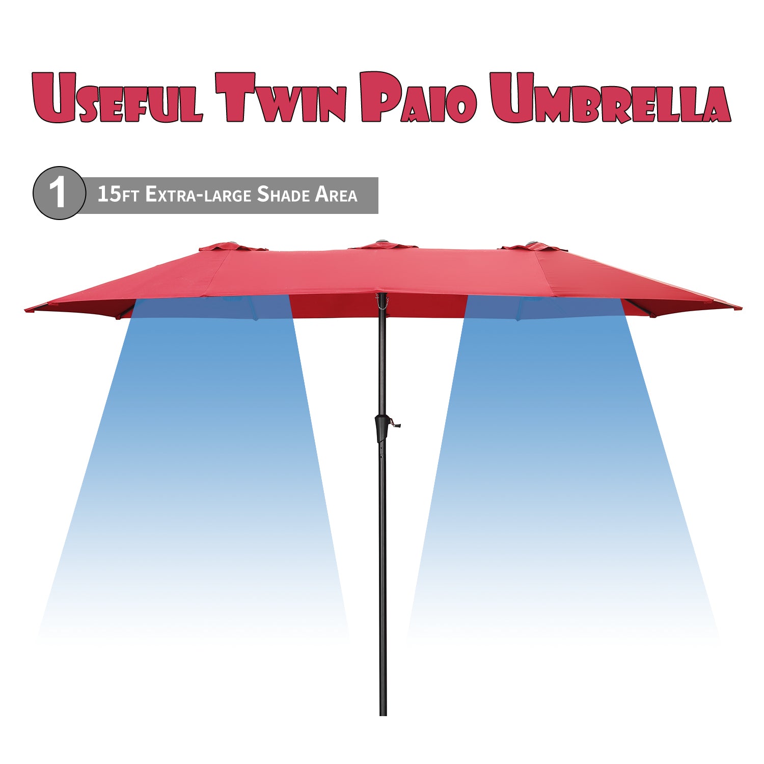 Wesfital 15ft Large Rectangle Umbrellas Double-Sided Outdoor Market Umbrella with UV Sun Protection & Easy Crank for Backyard, Poolside, Lawn and Garden, Red