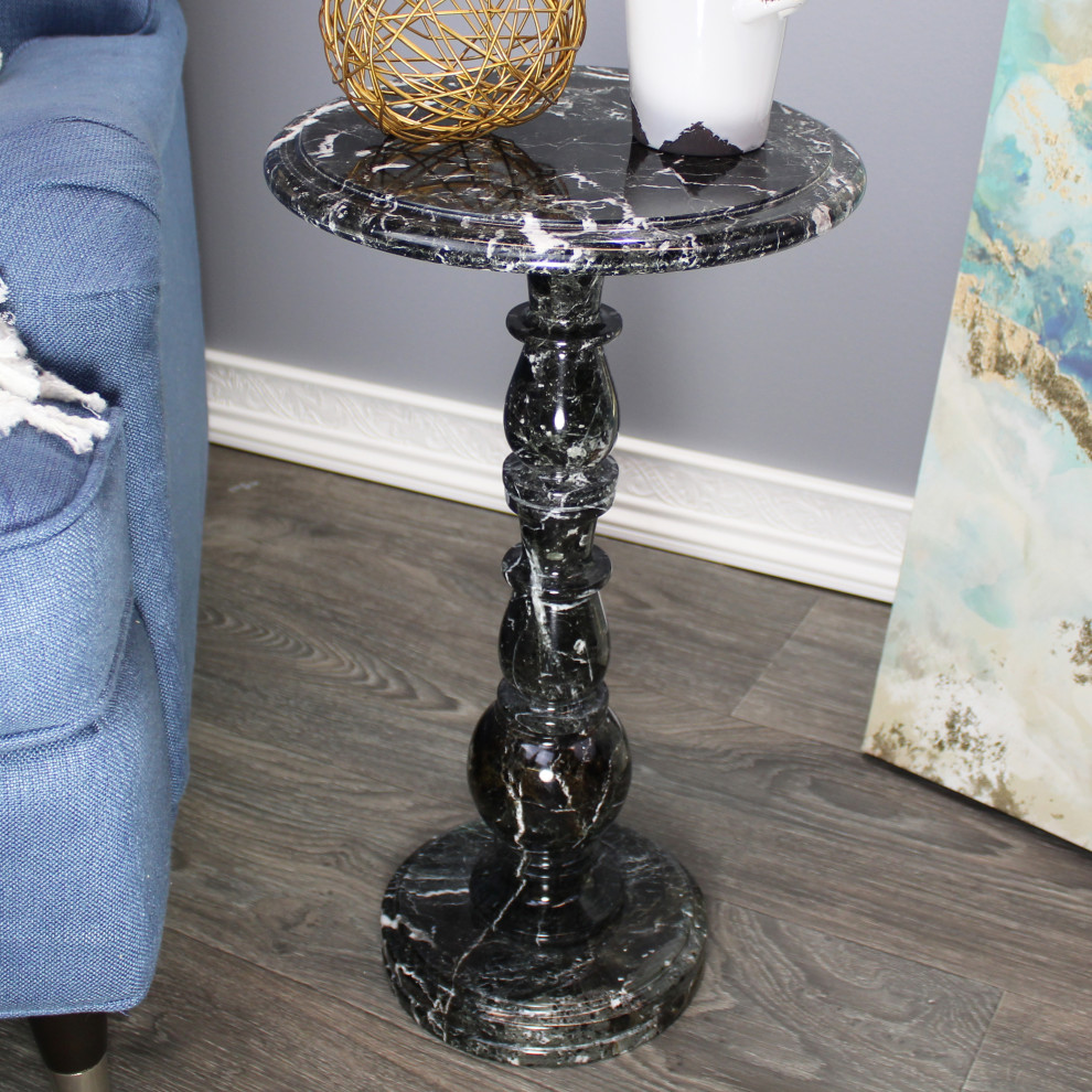 Natural Geo Black Marble Round End Accent Table   Traditional   Side Tables And End Tables   by Natural Geo Home Furnishings  Houzz