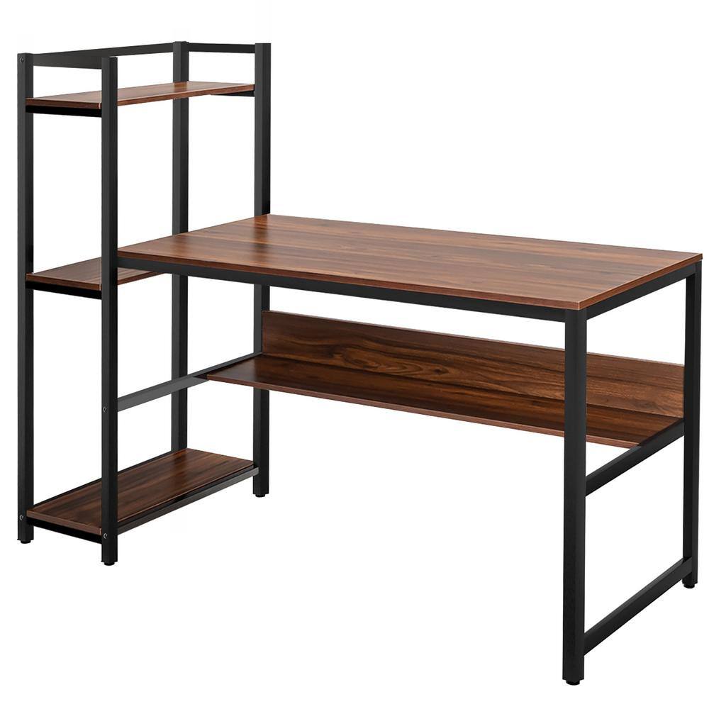 Costway 59 in. Walnut Computer Desk with 4-tier Storage shelves HW65966WT