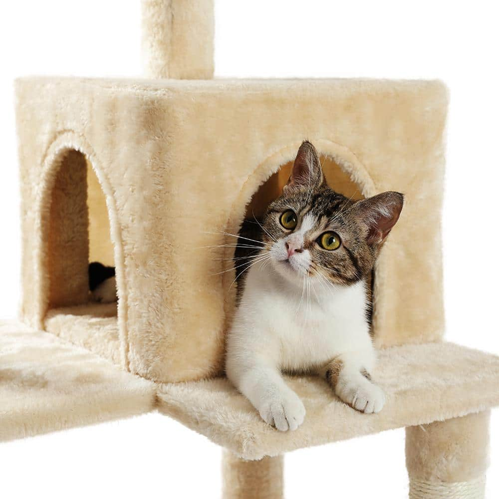 Foobrues Cat Tree for Indoor Cats Multi-Level Cat Tower with Sisal Covered Scratching Posts, Cozy Condo, Plush Perches Beige L-W79633961