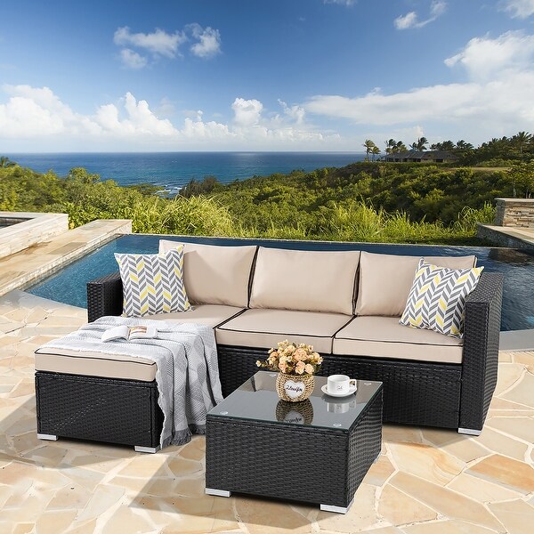 Futzca Outdoor Furniture Patio Sets，Low Back AllWeather Small Rattan Sectional Sofa