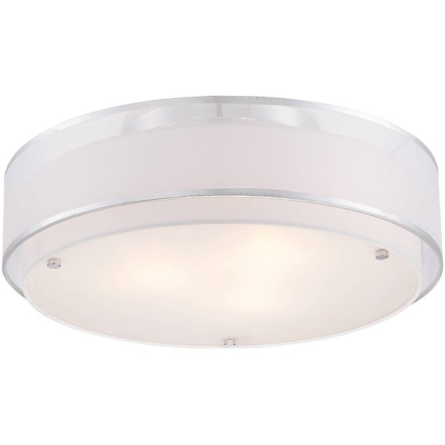 Wide Chrome 3 light Sheer Outer Off White Inner Drum Shade For Bedroom House