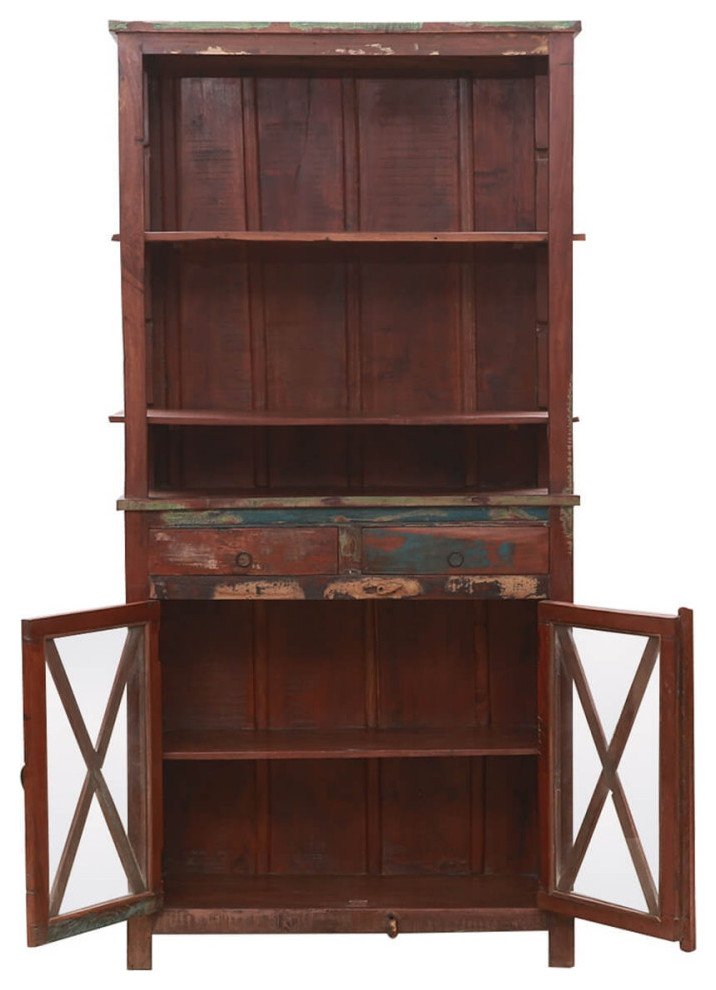 Solid Wood 2 Door Distressed Bookcase cabinet   Farmhouse   Bookcases   by Sierra Living Concepts Inc  Houzz