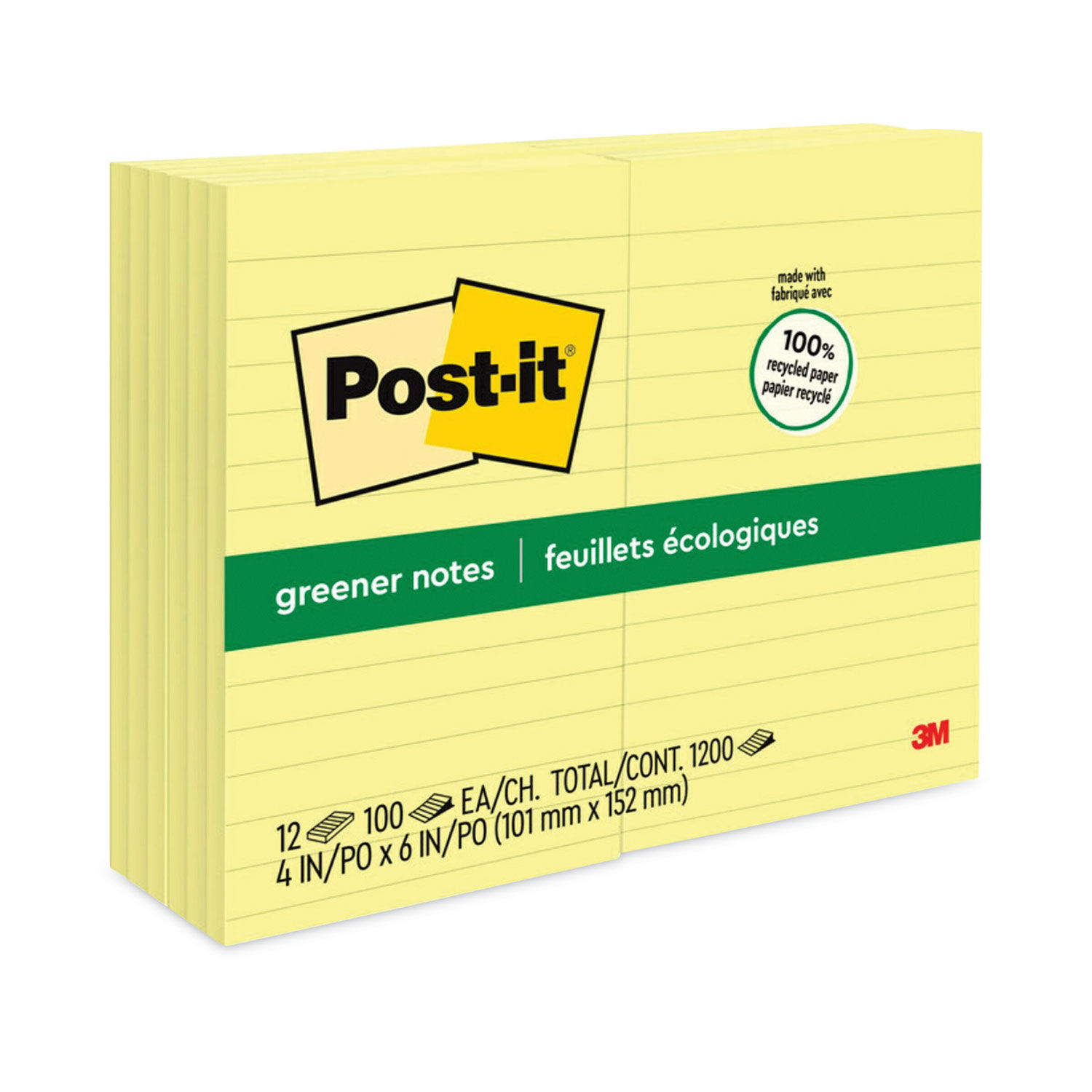 Original Recycled Note Pads by Post-itandreg; Greener Notes MMM660RPYW