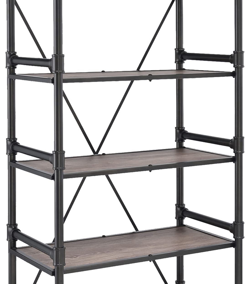 Industrial Bookcase  Pipes Style Frame With 5 Open Shelves  Rustic Oak  ampBlack   Industrial   Bookcases   by Declusia  Houzz