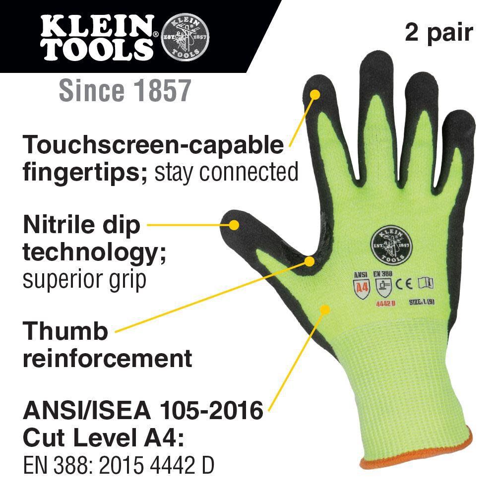 Klein Tools 2-Pair of Work Gloves Cut Level 4 Touchscreen Large 60186 from Klein Tools