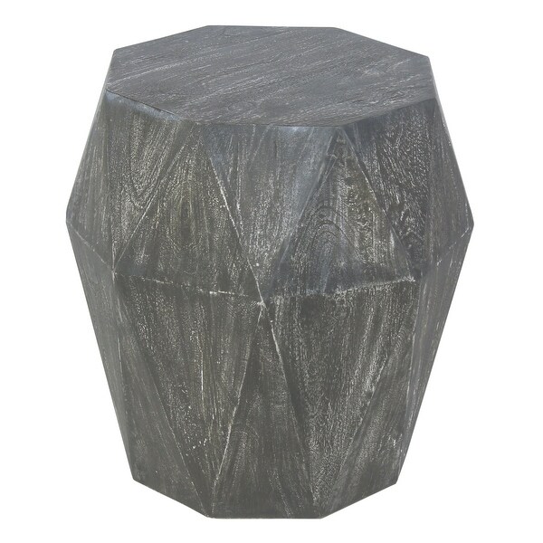 Ashton Faceted End Table with Diamond Pattern and Wooden Frame， Gray