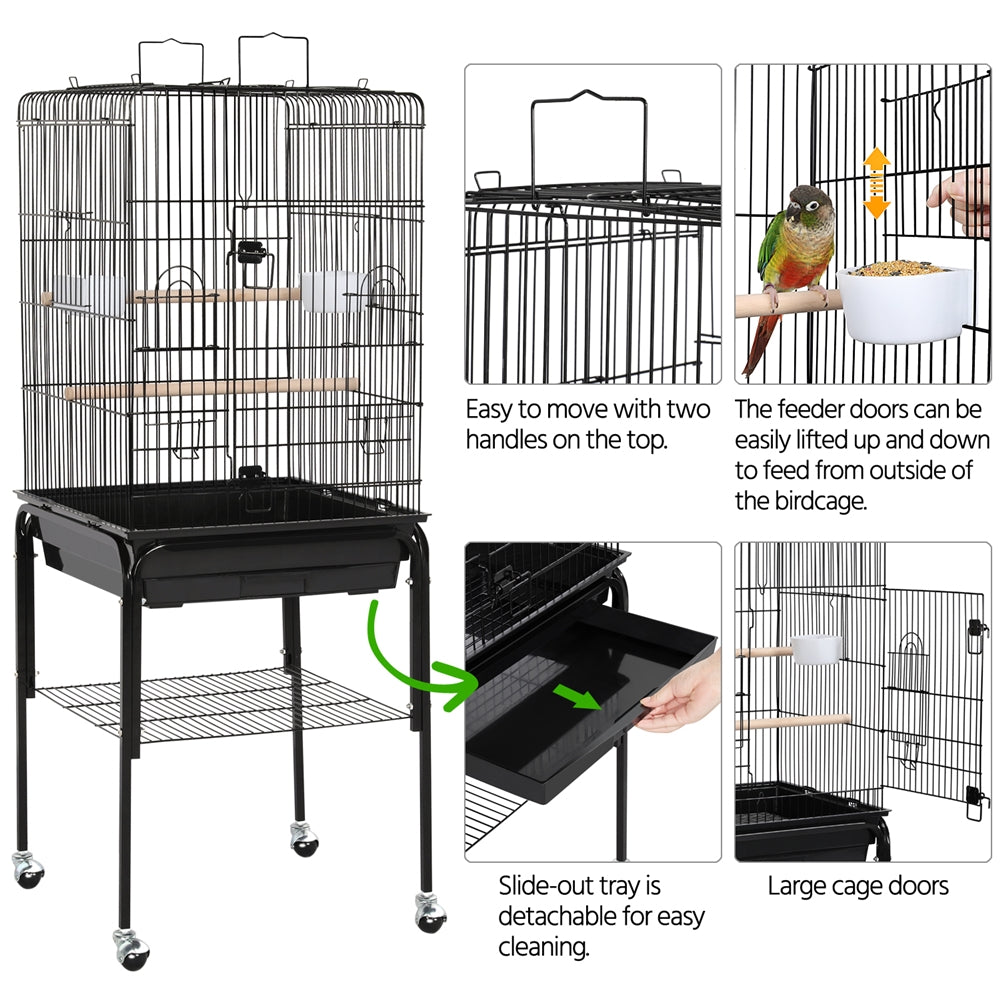 Topeakmart 53.5-inch Open Top Metal Bird Cage with Detachable Rolling Stand， Black