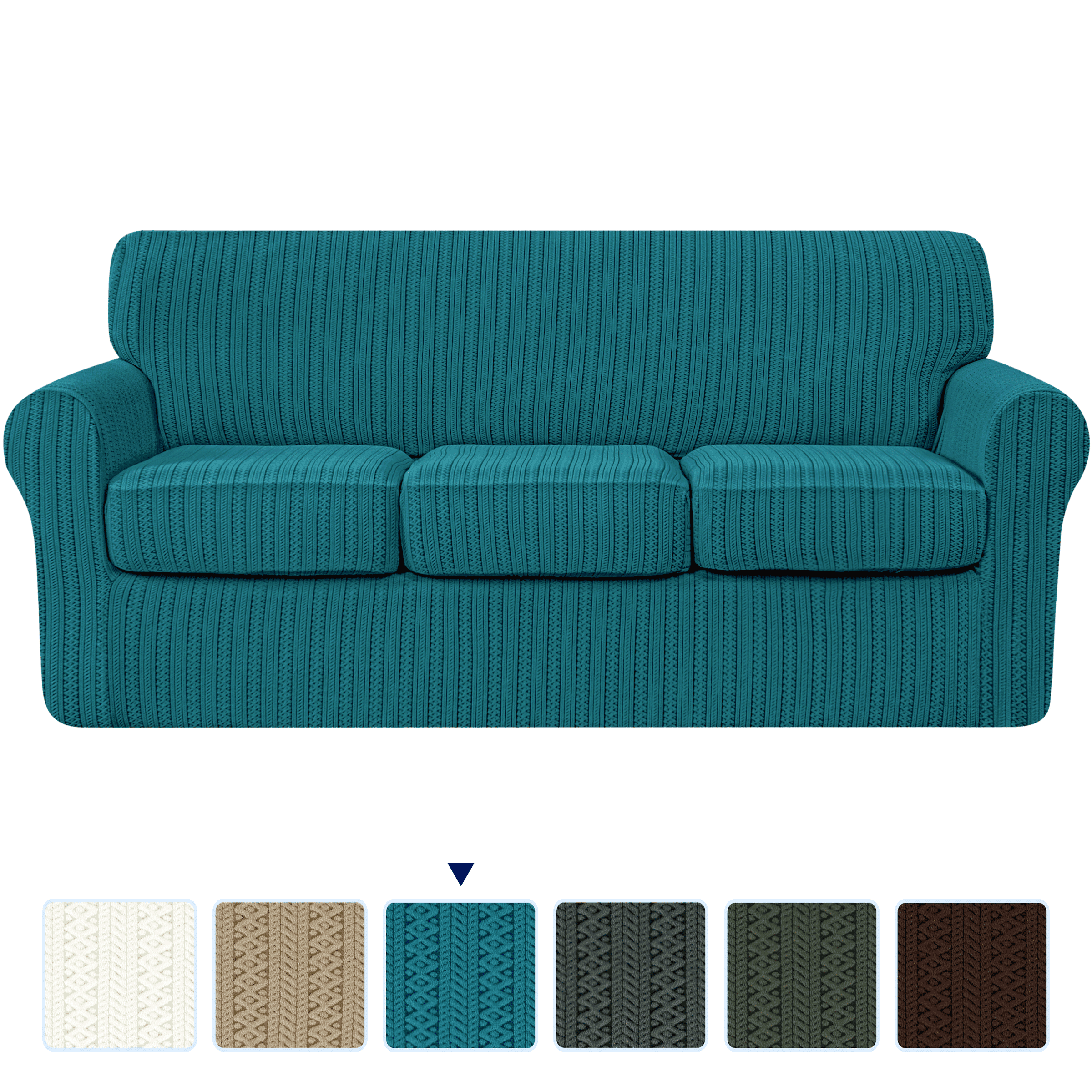 Subrtex 4-piece Striped Jacquard Sofa Slipcover, Separate Cushion Cover (Blue, Sofa)