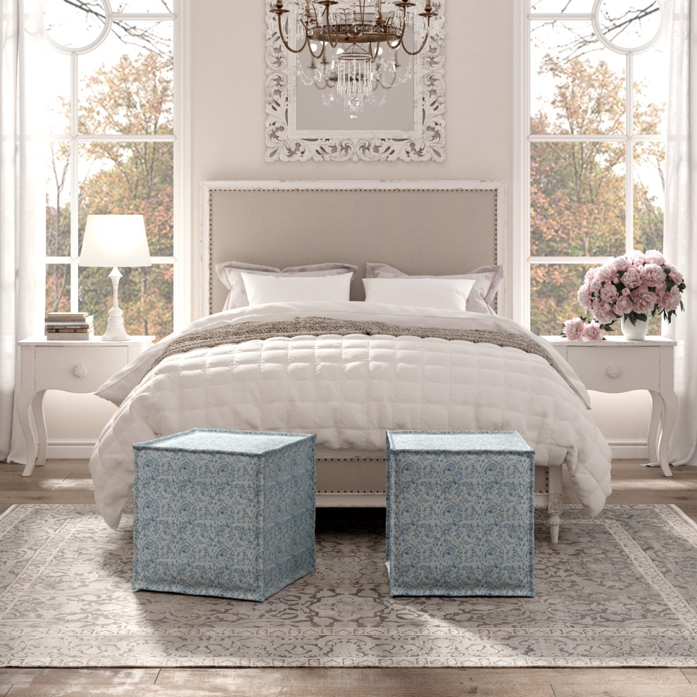 Rustic Manor Jazmyn Ottoman Upholstered  Linen   Farmhouse   Footstools And Ottomans   by Inspired Home  Houzz