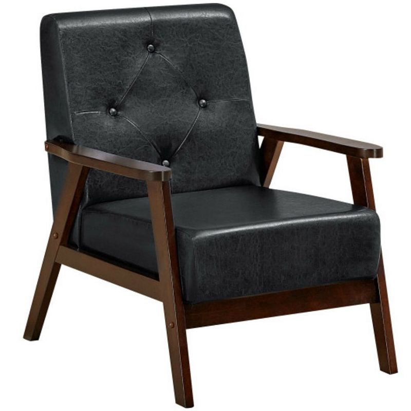 Classic Accent Armchair with Rubber Wood Legs and Armrests-Black