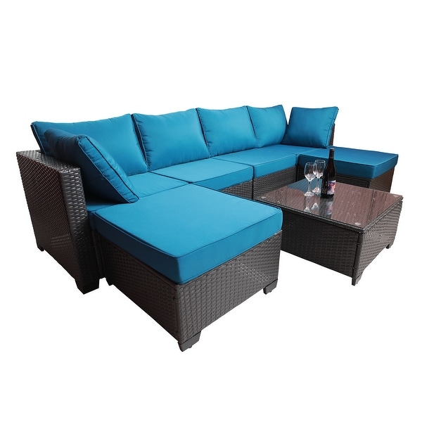 7Piece Rattan Sectional Sofa Set with Cushions and Table