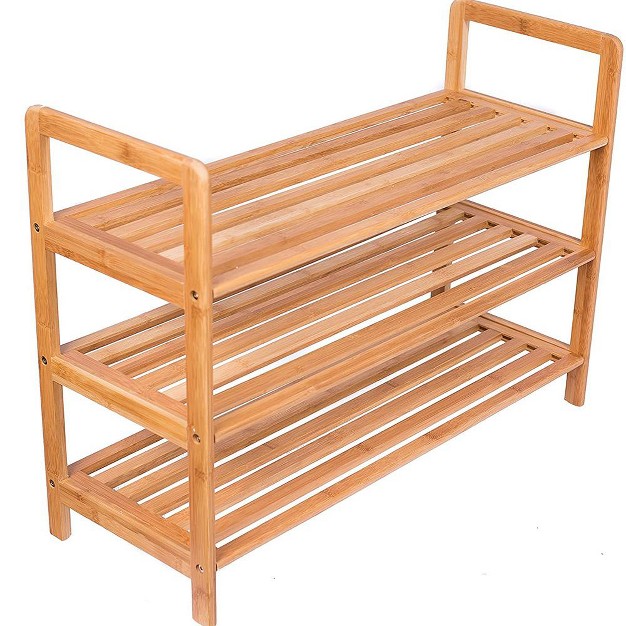 Birdrock Home 3 tier Free Standing Bamboo Shoe Rack With Handles