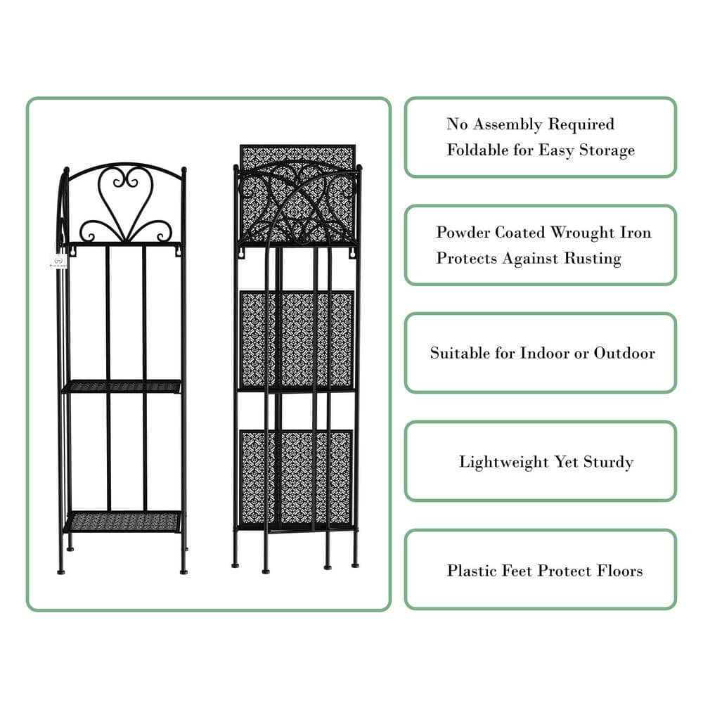 Pure Garden 3-Tier Black Metal Decorative Folding Vertical Plant Stand Display HW1500189