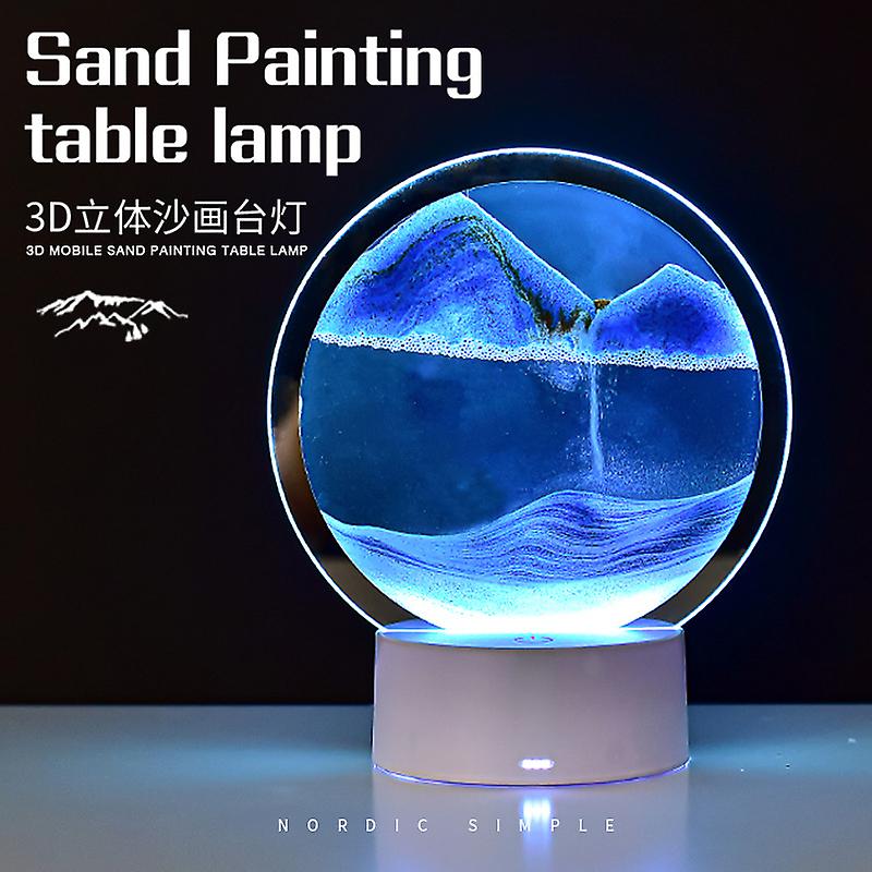 Moving Sand Art Desk Lamp 5d Art Hourglass Table Lamp Creative Art Bedroom Table Lamp（Black white）