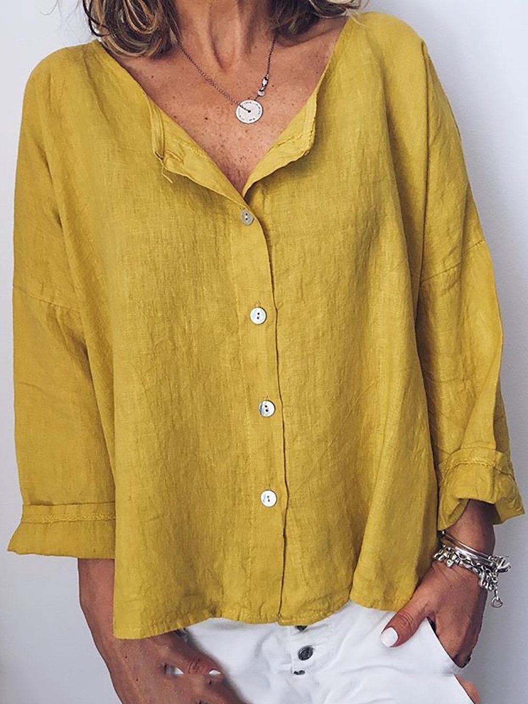 Long Sleeve Solid Shirts Plus Size Blouses
