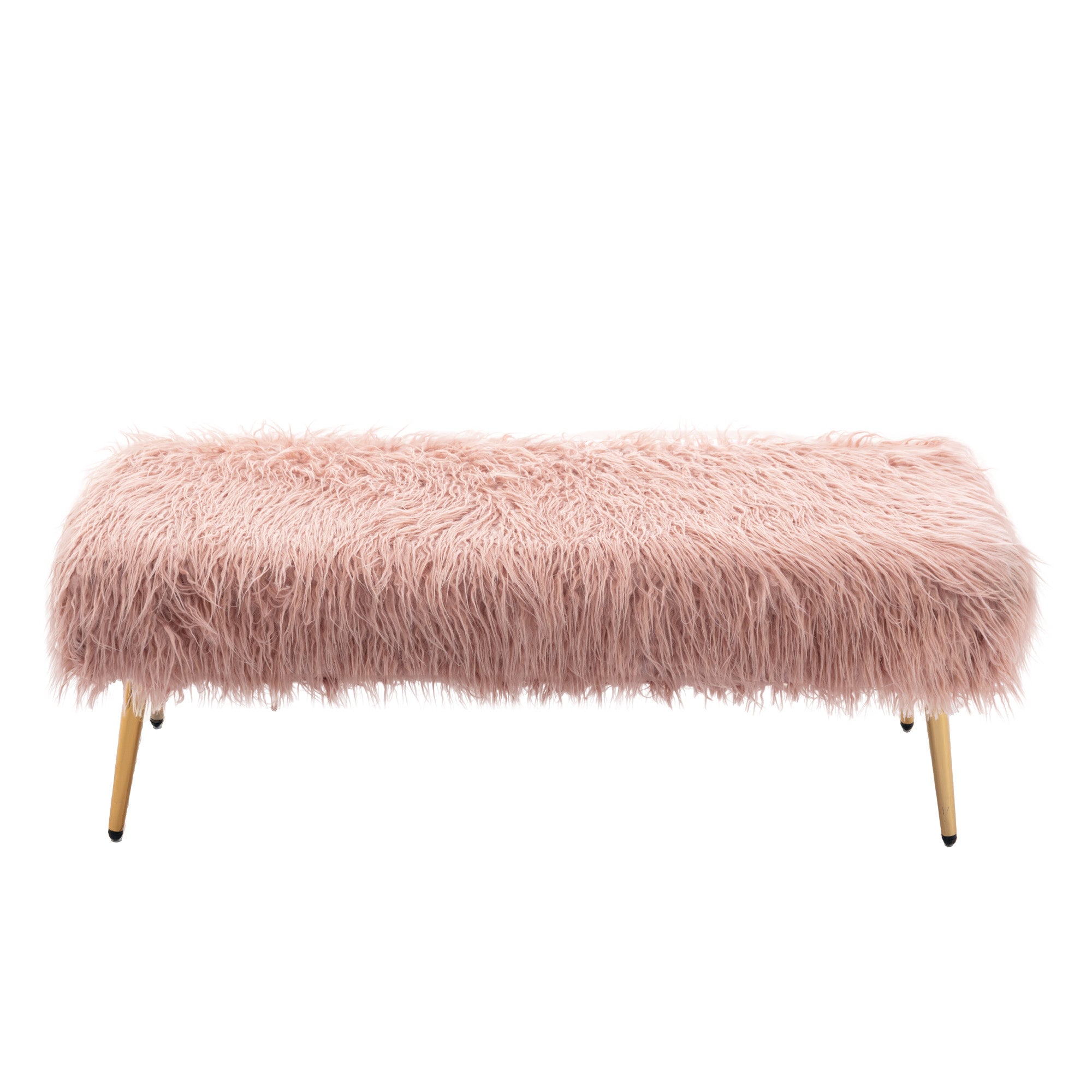 KUIKUI Faux Fur Plush Ottoman Bench, Modern Fluffy Upholstered Bench for Entryway Dining Room Living Room Bedroom, Pink