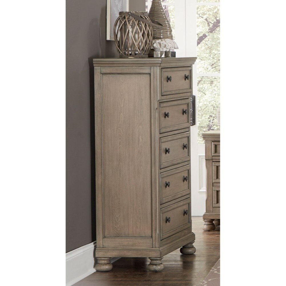 Transitional Style Wooden Chest With 5 Drawers  Brown