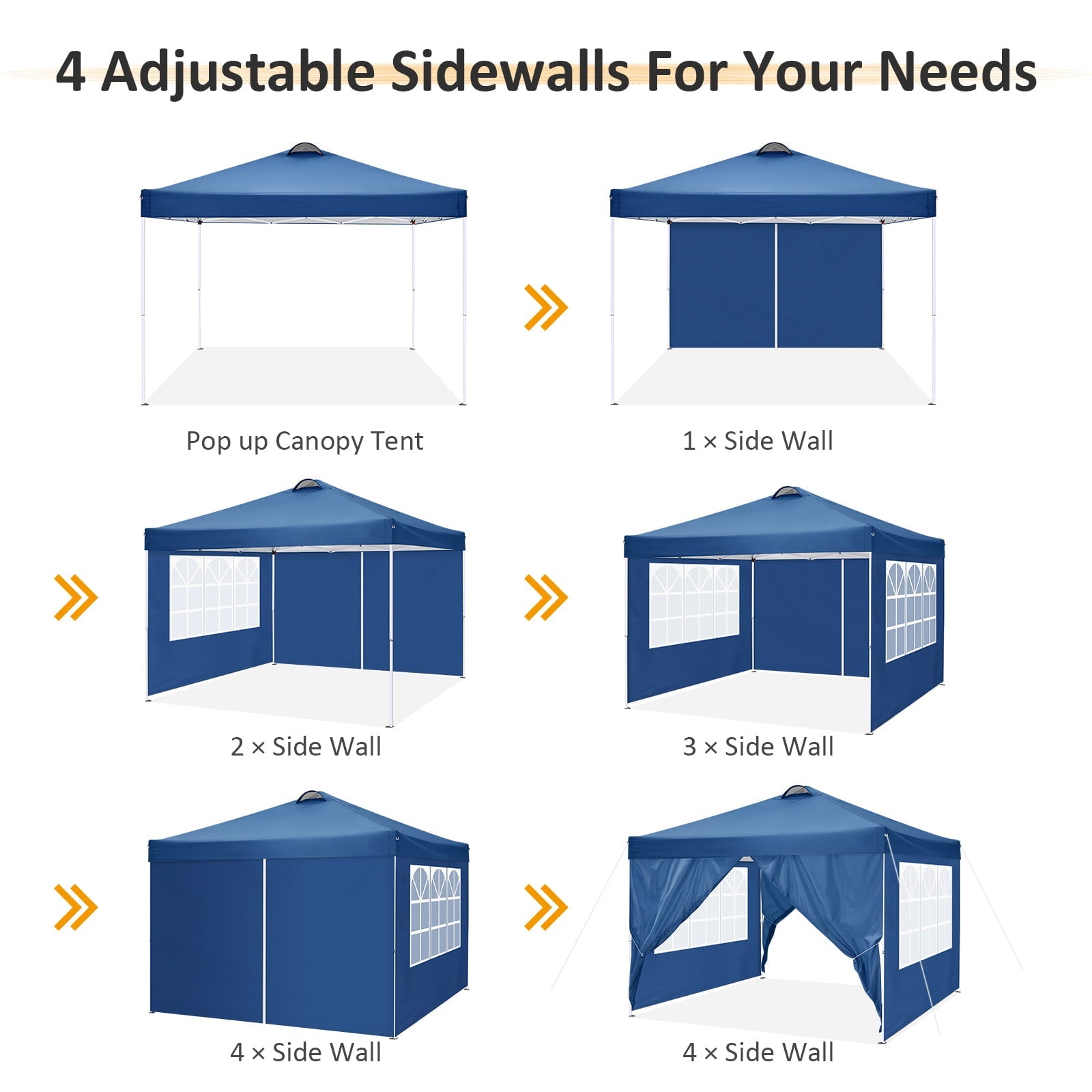 10' x 10' Straight Leg Pop-up Canopy Tent Easy One Person Setup Instant Outdoor Canopy Folding Shelter with 4 Removable Sidewalls, Air Vent on The Top, 4 Sandbags, Carrying Bag, Blue