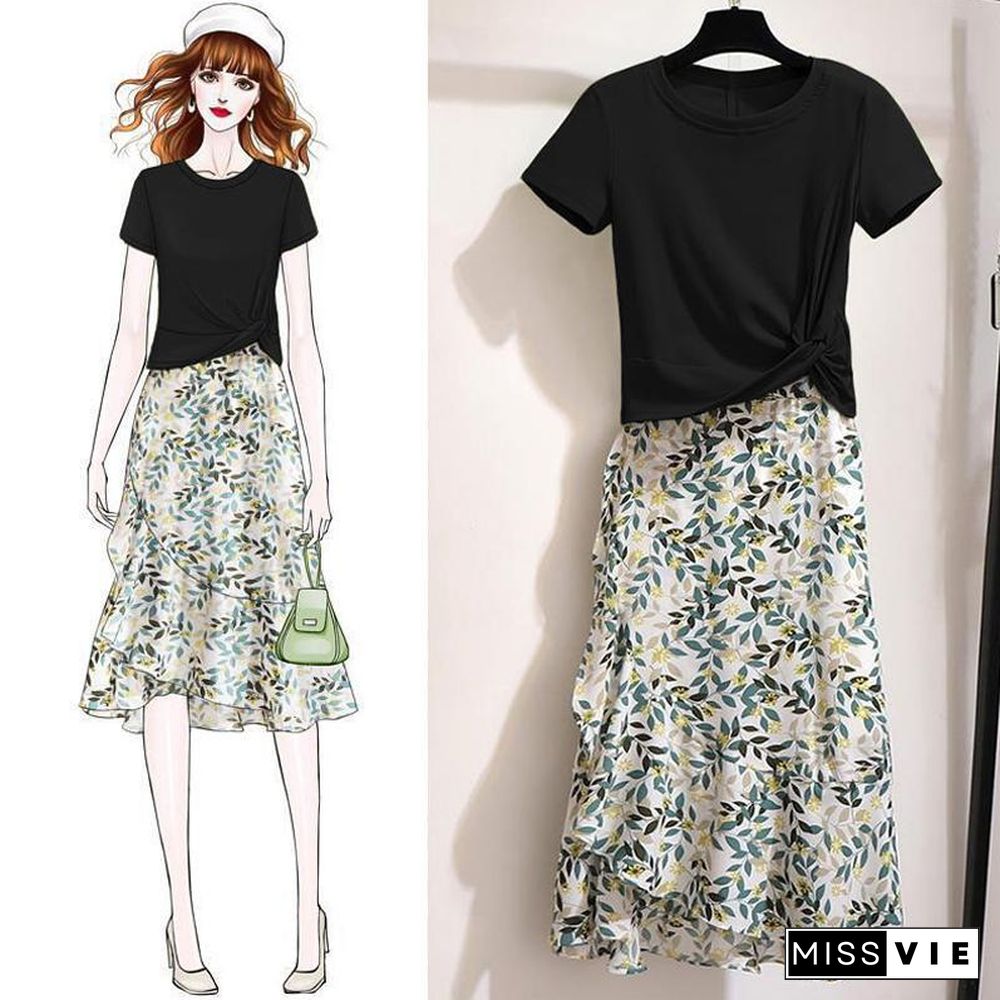 Fashion Short Tee+Floral Skirt P11694