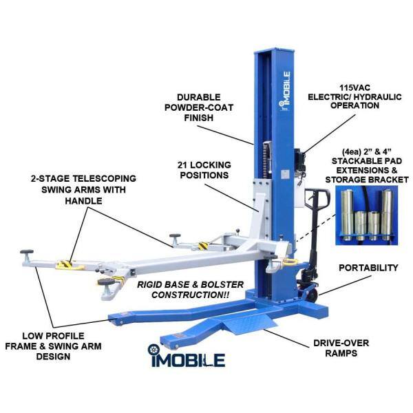 iDEAL Mobile Single Column Car Lift 6000 lbs. Capacity Heavy Duty Model With Stackable Extensions included MSC-6KLP