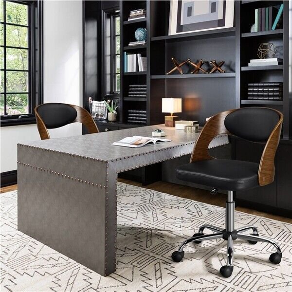 Bent Wood Chair Height Adjustable Chair Swivel Office Desk Computer Chair Black