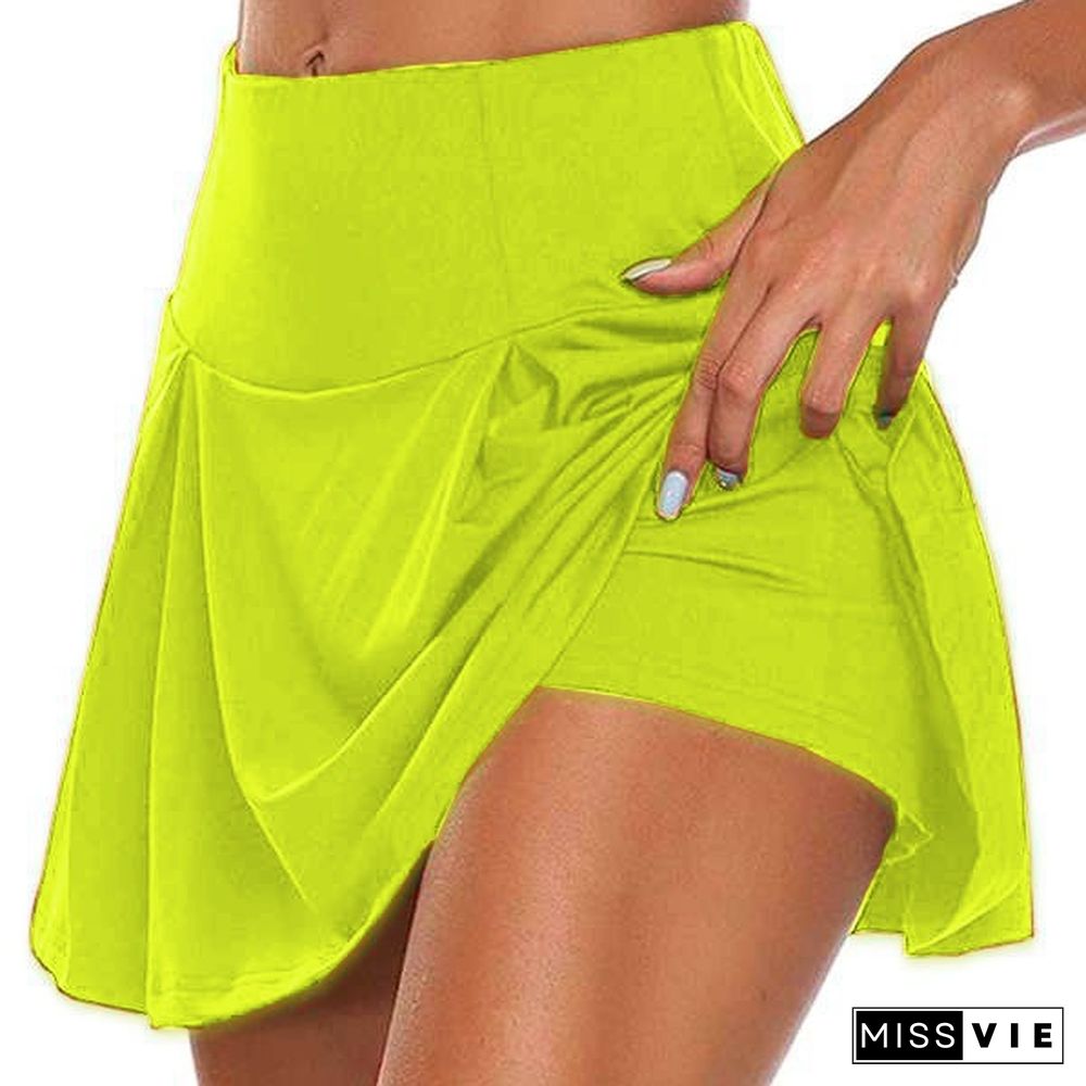 Xs-5Xl Women Fashion Double-Layer Athletic Short Skirt Fitness Yoga Short Skirt Badminton Breathable Quick Drying Skirts Plus Size Ladies Sport Anti Exposure Tennis Skirt