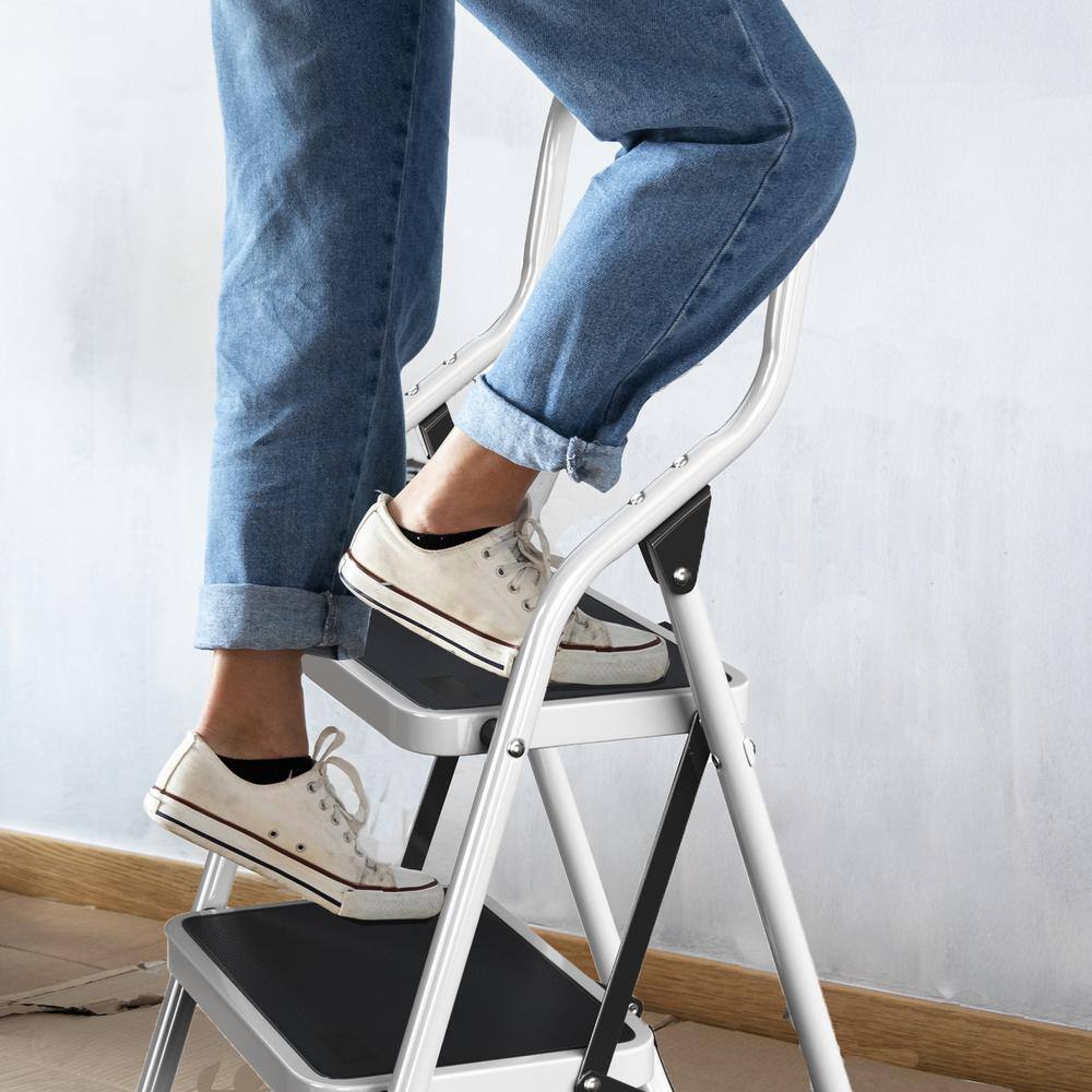 Stalwart 3-Step Stool - Folding Ladder with Steel Frame – 6 ft. Reach -330 lbs. Weight Capacity by Stalwart (White) 75-0001-S-STEP3