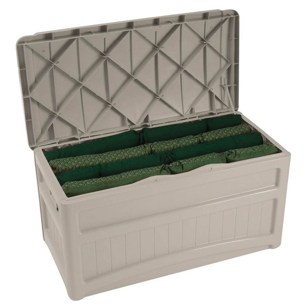 Suncast 73 Gallon Outdoor Patio Deck Storage Organization Box Taupe 2 Pack