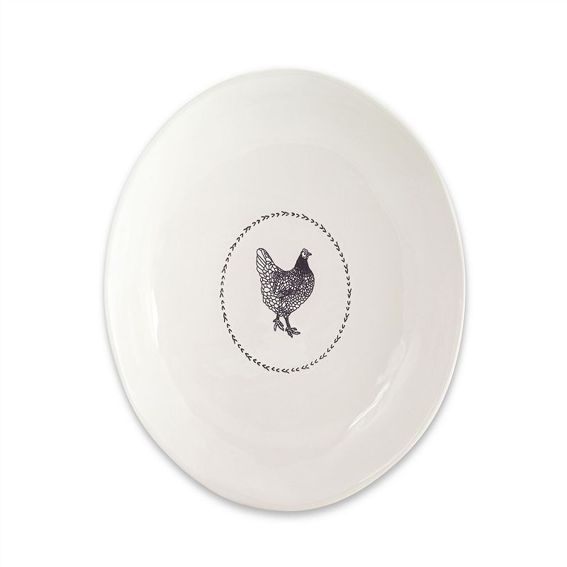 13.25 Chicken Round Platter (Set of 2) White  Black