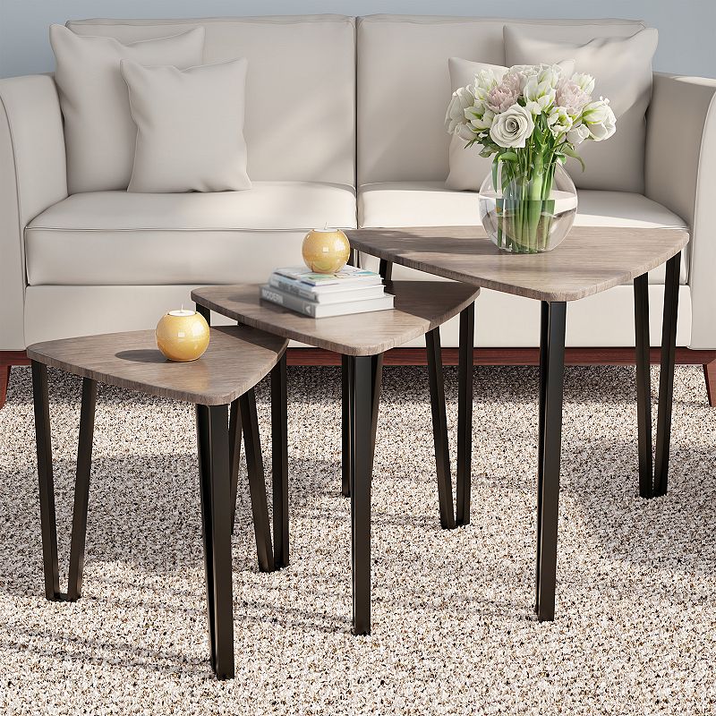 Lavish Home Contemporary Woodgrain Nesting Table Set