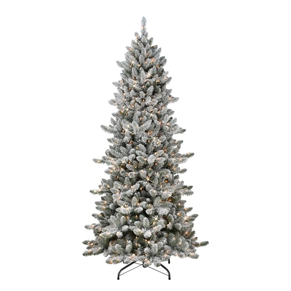 Puleo International PreLit 7.5' Slim Flocked Royal Majestic Spruce Artificial Christmas Tree