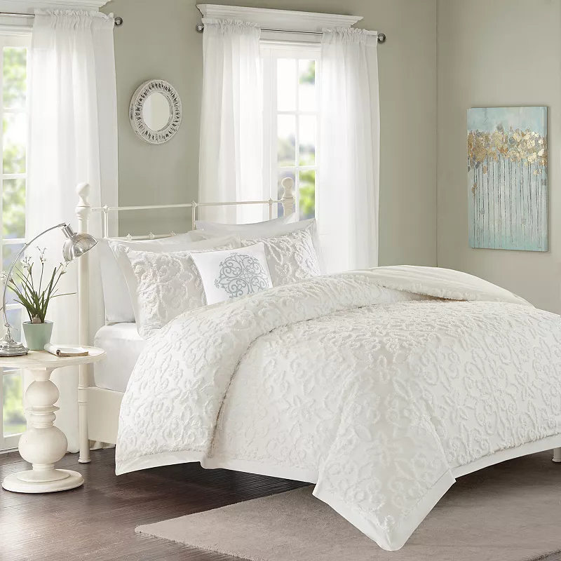 Madison Park 4-piece Sarah Cotton Comforter Set with Throw Pillow