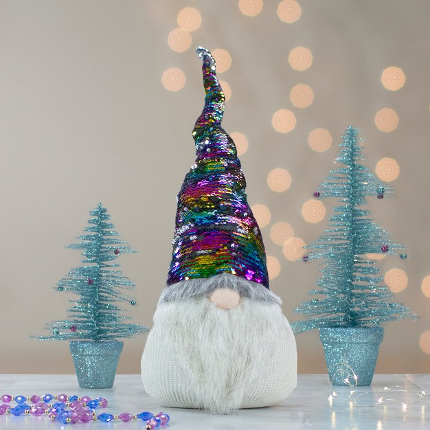 Gnome With Rainbow And Silver Flip Sequin Hat Christmas Decoration