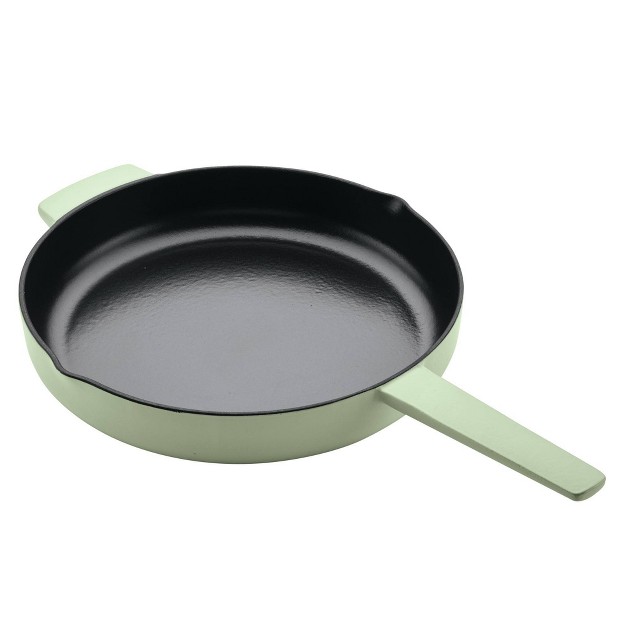 Enameled Cast Iron Induction Skillet With Helper Handle And Pour Spouts Pistachio