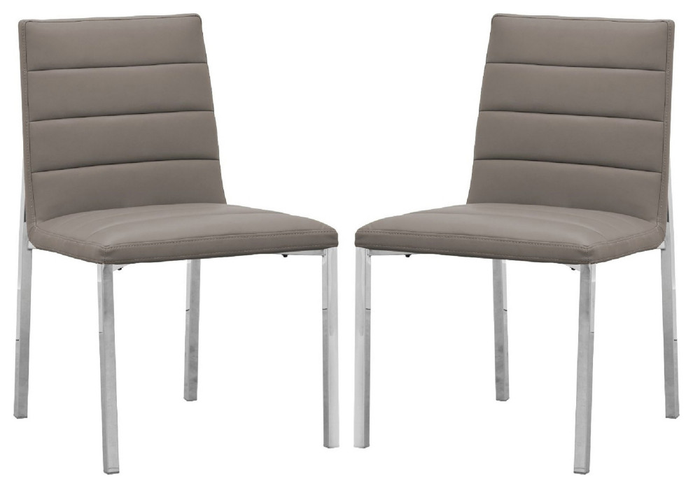 Benzara BM273673 Faux Leather Channel Dining Chair  Chrome Legs  Set of 2  Gray   Contemporary   Dining Chairs   by Uber Bazaar  Houzz