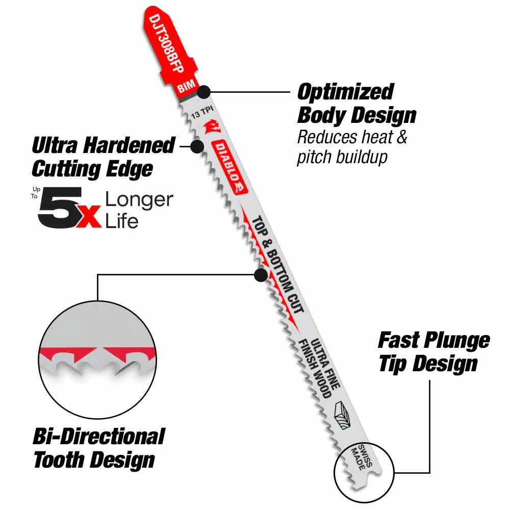 DIABLO 4 in. x 10 TPI Fine Finish Bi-Metal Jigsaw Blade (5-Pack) and#8211; XDC Depot