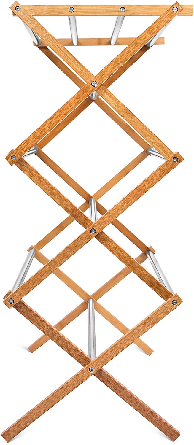 BirdRock Home 3-Tier Folding Steel Clothes Drying Rack - Walnut