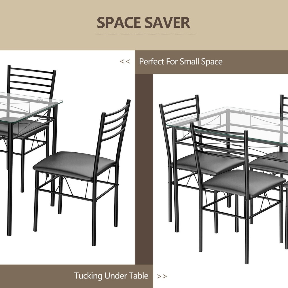 Gymax 5 Piece Dining Set Glass Top Table   4 Upholstered Chairs   See Details