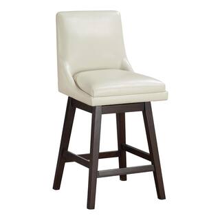 OSP Home Furnishings Allingham 39 in. Dark Walnut Wood Frame Swivel Counter Bar Stool with Cream Faux Leather Seat ALH26DW-PD28