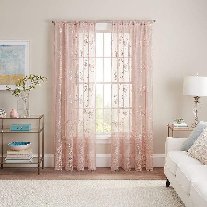 Waverly Sherry Floral Lace Sheer Rod Pocket Window Curtain Panel