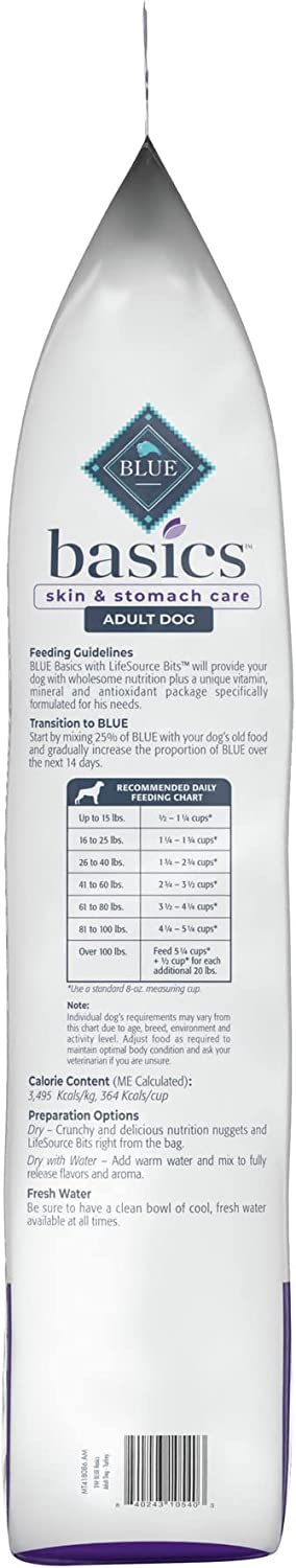 Blue Buffalo Basics Skin and Stomach Care Turkey and Potato Dry Dog Food for Adult Dogs Grain-Free 24 lb. Bag