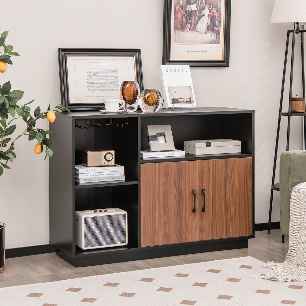 Industrial Wine Bar Cabinet Sideboard Buffet with Glass Holder