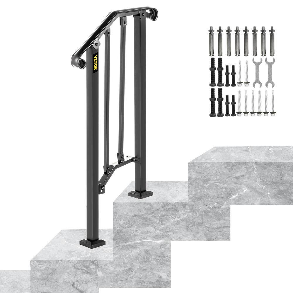 VEVOR 1 ft. Handrails for Outdoor Steps Fit 1 or 2 Steps Outdoor Stair Railing Wrought Iron Handrail with baluster Black LTFS1H2BHSTL00001V0