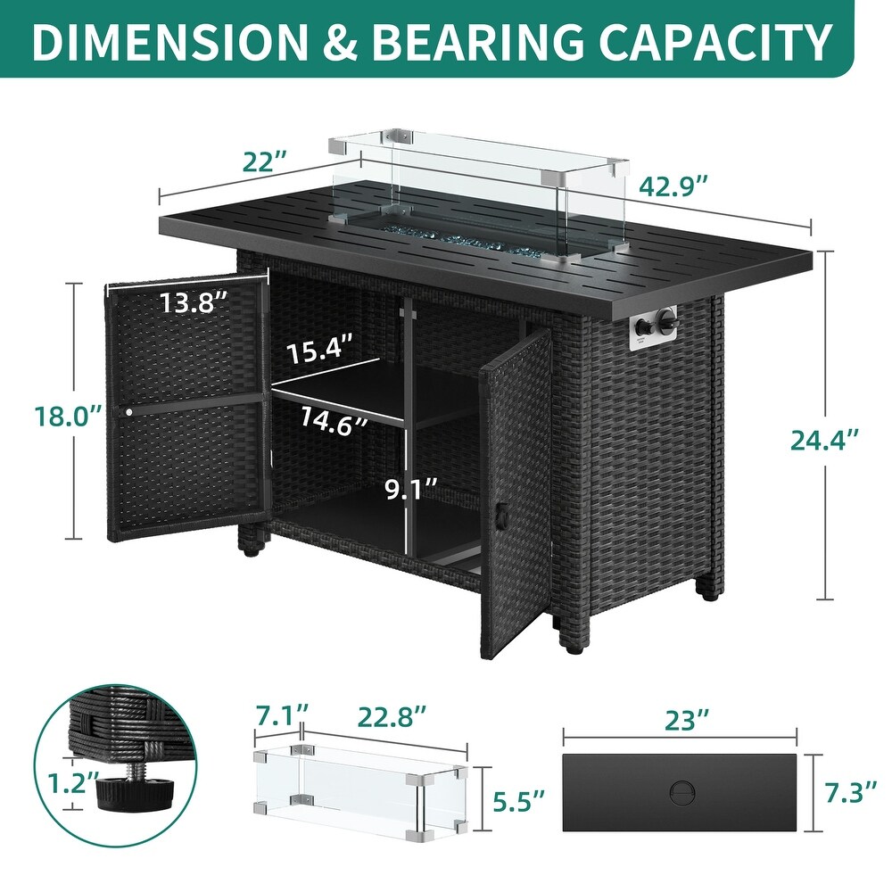 43 Inch Propane Outdoor Fire Pit Table with Ignition Systems