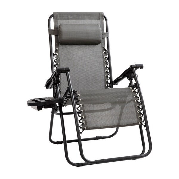 2 Pack Adjustable Mesh Zero Gravity Lounge Chair with Cup Holder Tray