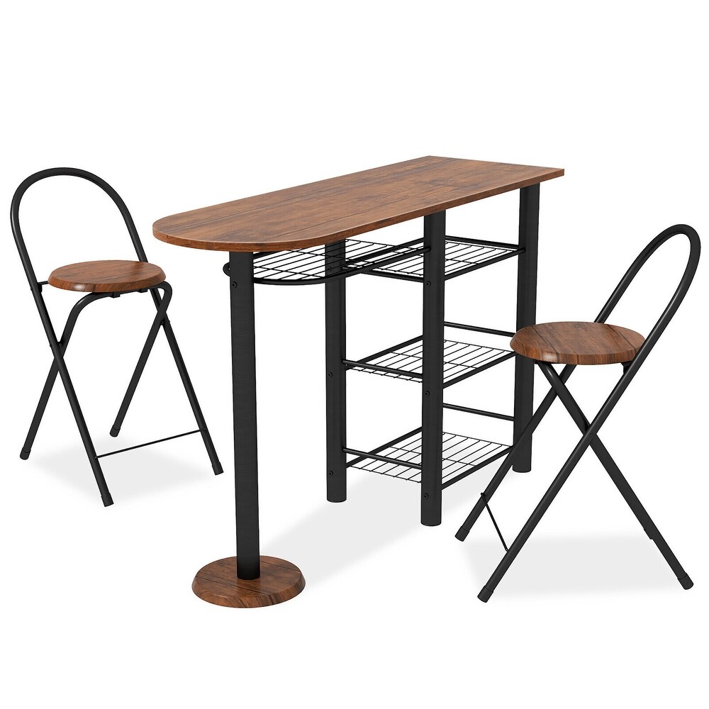 Gymax 3 PCS Dining Table Set w/ 2 Foldable Chairs   4 Tier Storage