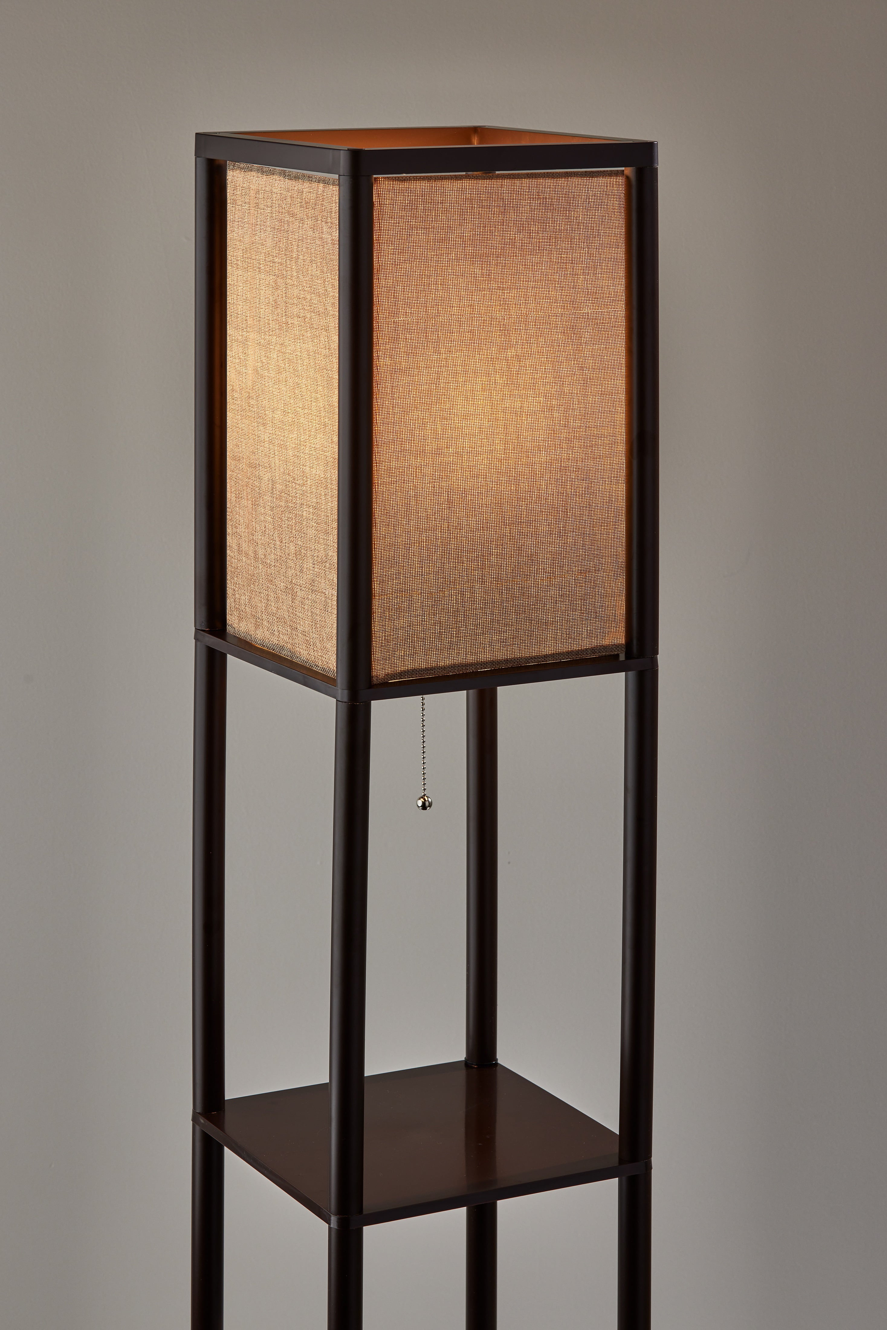 Mainstays 62 Inch Tall Shelf Floor Lamp, Brown with Beige Fabric Shade