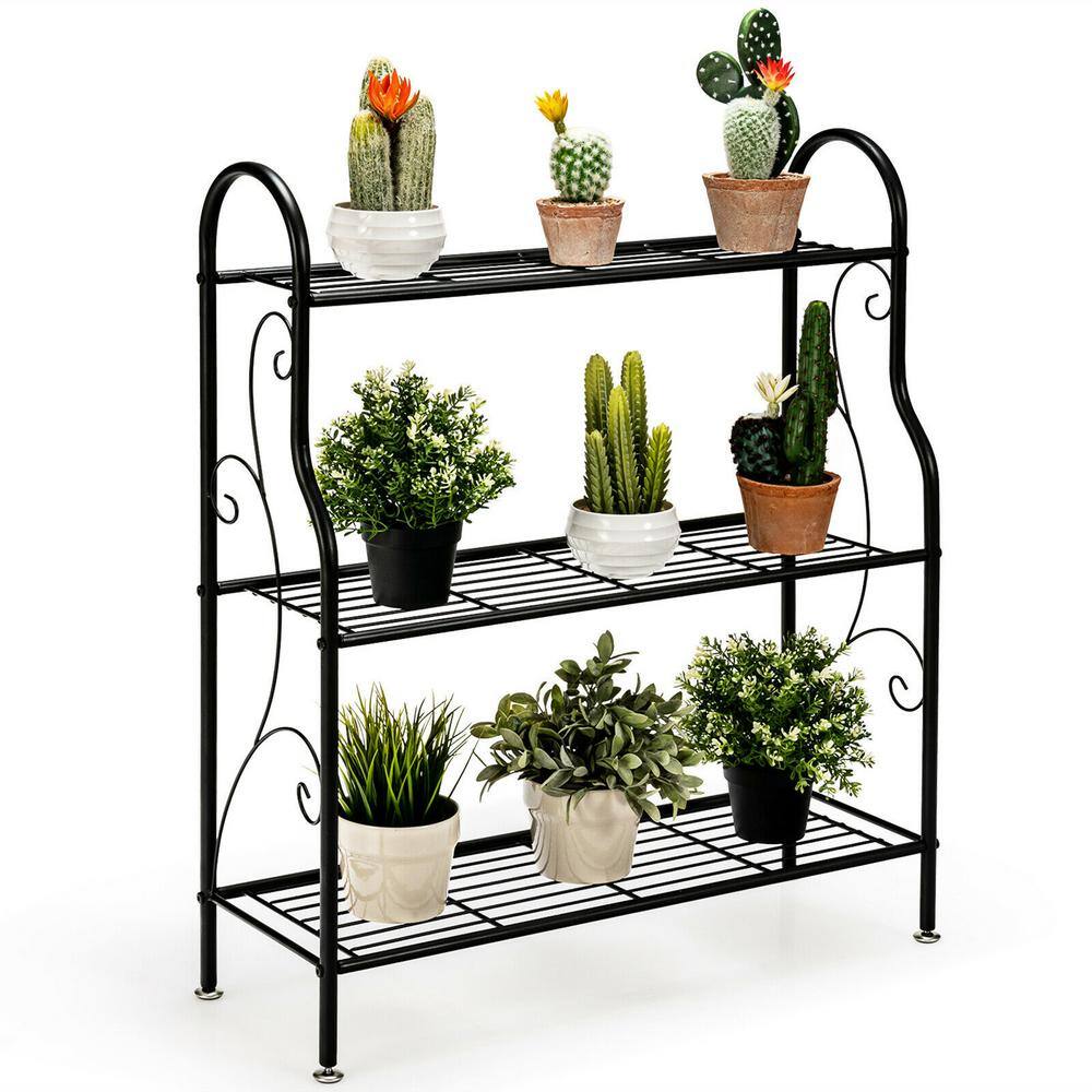 Gymax 3-Tier Metal Plant Stand Elegant Scrollwork Pattern Flower Display Shelf GYM05080